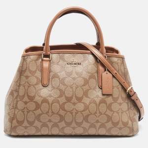 Pre Owned Coach Beige Signature Coated Canvas and Leather Small Margot Carryall Satchel