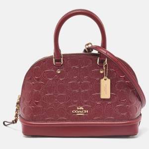 Coach Dark Red Signature Embossed Patent and Leather Mini Sierra Satchel