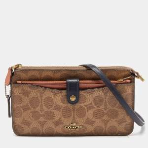 Coach Beige/Peach Signature Coated Canvas and Leather Noa Pop Up Crossbody Bag