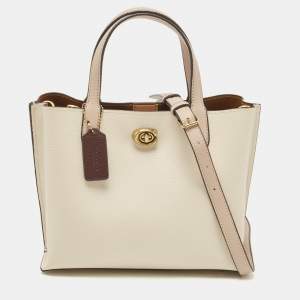 Coach Off White/Pink Leather Willow Tote