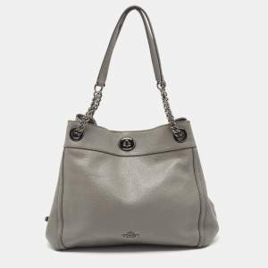 Coach Grey Leather Turnlock Edie Shoulder Bag