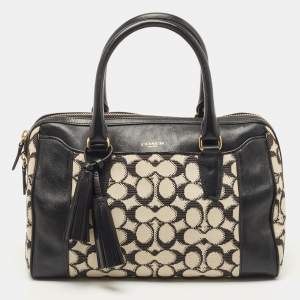 Coach Black/White Signature Canvas and Leather Legacy Haley Satchel