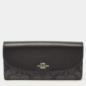 Coach Black/Grey Signature Coated Canvas and Leather Slim Envelope Wallet