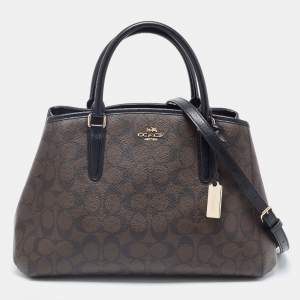 Coach Dark Brown/Black Signature Coated Canvas and Leather Margot Satchel