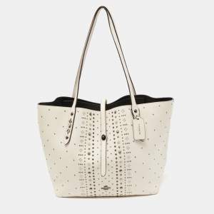 Coach Off White Leather Bandana Rivets Shopper Tote