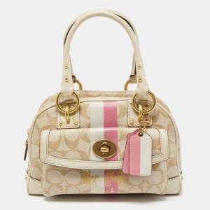 Coach Beige Signature Coated Canvas and Leather Heritage Satchel 