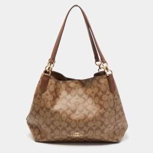 Coach Brown Signature Coated Canvas Hallie Shoulder Bag