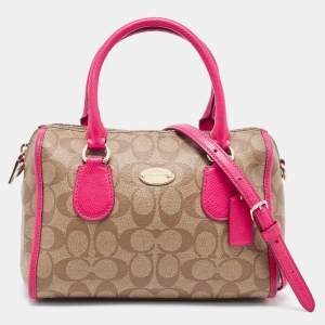 Coach Beige/Pink Signature Coated Canvas and Leather Mini Bennett Satchel
