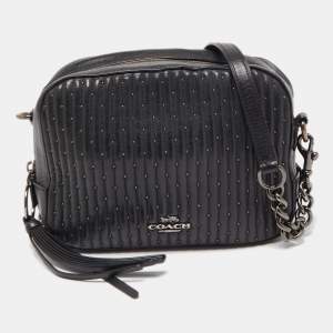 Coach Black Quilted Leather Studded Camera Crossbody Bag