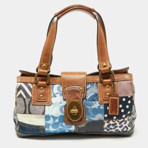 Coach Multicolor Denim, Fabric and Leather Patchwork Shoulder Bag