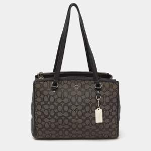 Coach Black/Grey Signature Canvass and Leather Stanton Carryall Shoulder Bag