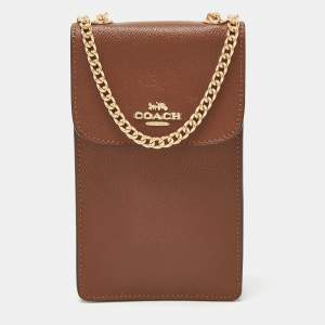 Pre Owned Coach Brown Saffiano Leather North/South Phone Crossbody Bag