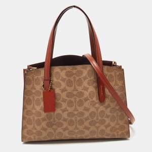Coach Beige/Brown Signature Coated Canvas and Leather Charlie Satchel