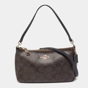 Coach Dark Brown Signature Coated Canvas Crossbody Bag