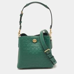 Coach Green Signature Embossed Leather Willow Bucket Bag