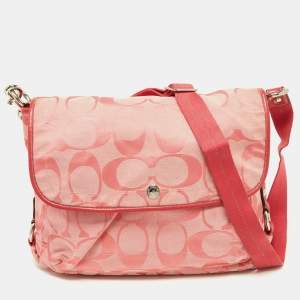 Coach Pink Signature Canvas and Patent Messenger Bag