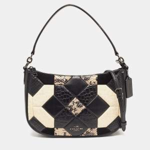 Coach Beige/Black Mixed Exotic Embossed Leather and Leather Chelsea Crossbody Bag