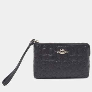 Coach Black Signature Glitter Embossed Leather Boxed Wristlet Clutch