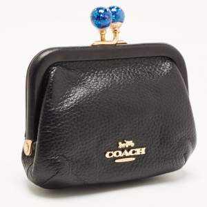 Coach Black Leather Nora Kisslock Coin Purse 