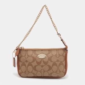 Coach Beige/Tan Signature Canvas And Leather Nolita Chain Clutch 