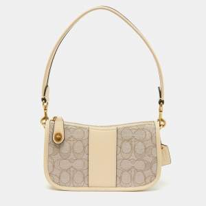 Coach Beige/Cream Signature Canvas and Leather Swinger Pochette Bag