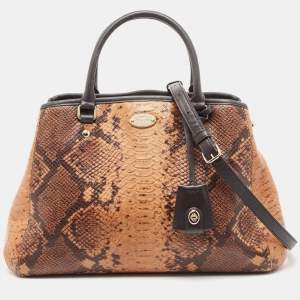 Coach Black/Brown Python Embossed and Leather Margo Carryall Satchel