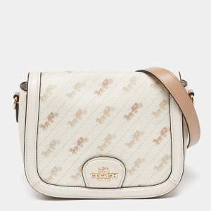 Coach Beige Horse Carriage Print Coated Canvas and Leather Crossbody Bag