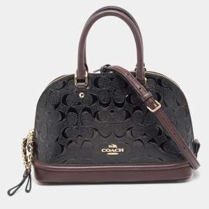 Coach Black/Plum Signature Embossed Patent and Leather Mini Sierra Satchel