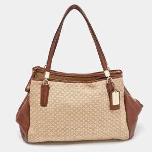 Coach Beige/Brown Coach Op Art Canvas and Leather Madison Phoebe Shoulder Bag