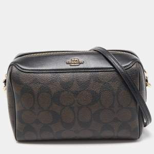 Coach Brown/Black Signature Coated Canvas and Leather Bennett Crossbody Bag