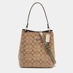 Coach Beige/Green Signature Coated Canvas and Leather Town Bucket Bag