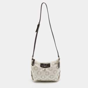 Coach Off White/Dark Brown Signature Fabric and Patent Leather Shoulder Bag