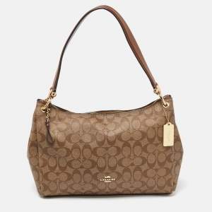 Coach Brown/Beige Signature Coated Canvas and Leather Mia Shoulder Bag