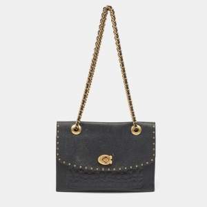 Coach Black Leather Rivets Parker Crossbody Bag