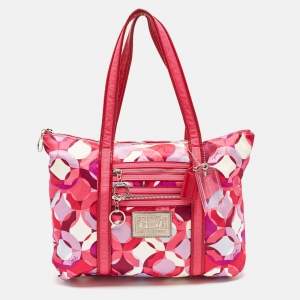 Coach Pink Signature Satin and Patent Leather Tote