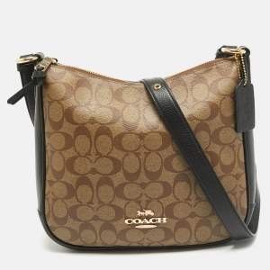 Pre Owned Coach Beige/Black Signature Coated Canvas and Leather Ellie File Crossbody Bag