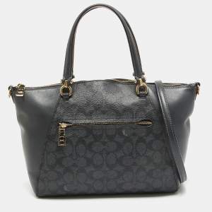 Coach Black Signature Coated Canvas and Leather Prairie Satchel