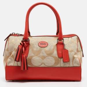 Coach Orange/Beige Signature Canvas and Leather Haley Satchel 