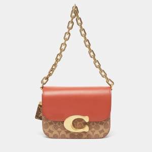 Coach Brown/Beige Signature Coated Canvas, Python Embossed and Leather Idol Bag