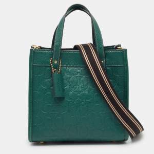 Coach Green Signature Embossed Leather Field Tote
