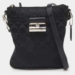  Coach Black Signature Canvas and Leather Courie Crossbody Bag