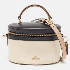 Coach x Selena Black/Beige Leather Trail Top Handle Bag