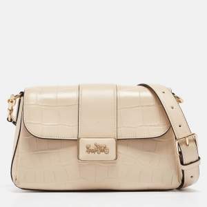 Coach Cream Croc Embossed Leather Grace Shoulder Bag
