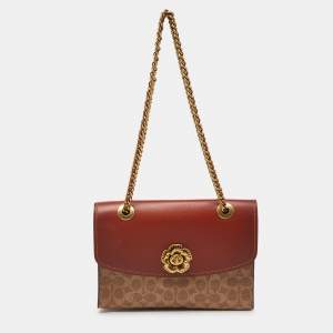Coach Brown/Beige Signature Coated Canvas and Leather Parker Shoulder Bag