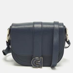 Pre Owned Cole Haan Essential Mini Navy Blue Leather Saddle Bag