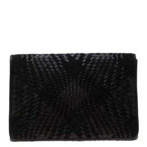 Cole Haan Black Woven Leather and Suede Clutch