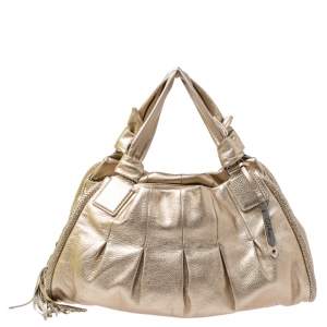 Cole Haan Metallic Gold Pebbled Leather Hobo