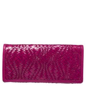 Cole Haan Fuchsia Woven Leather Flap Clutch 
