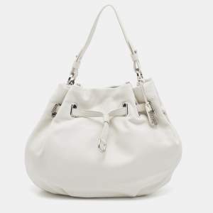 Cole Haan White Leather Drawstring Bucket Bag   