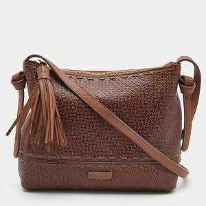 Cole Haan Brown Woven Leather Tassel Crossbody Bag